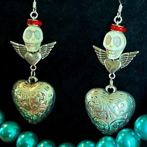 Bertha’s Heart – Skull Angel Earrings - BOHO Gypsy Angel earrings/Grateful Dead